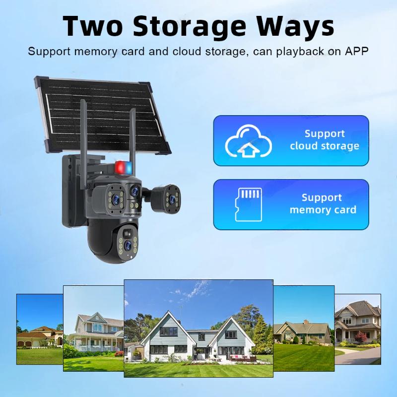 LS VISION 8-мегапиксельная WiFi-мультиобъективная 3-экранная солнечная панель с питанием от 360-градусной беспроводной PTZ-камерой наблюдения 4K V380 Pro наружная охранная 4G-камера на солнечных батареях