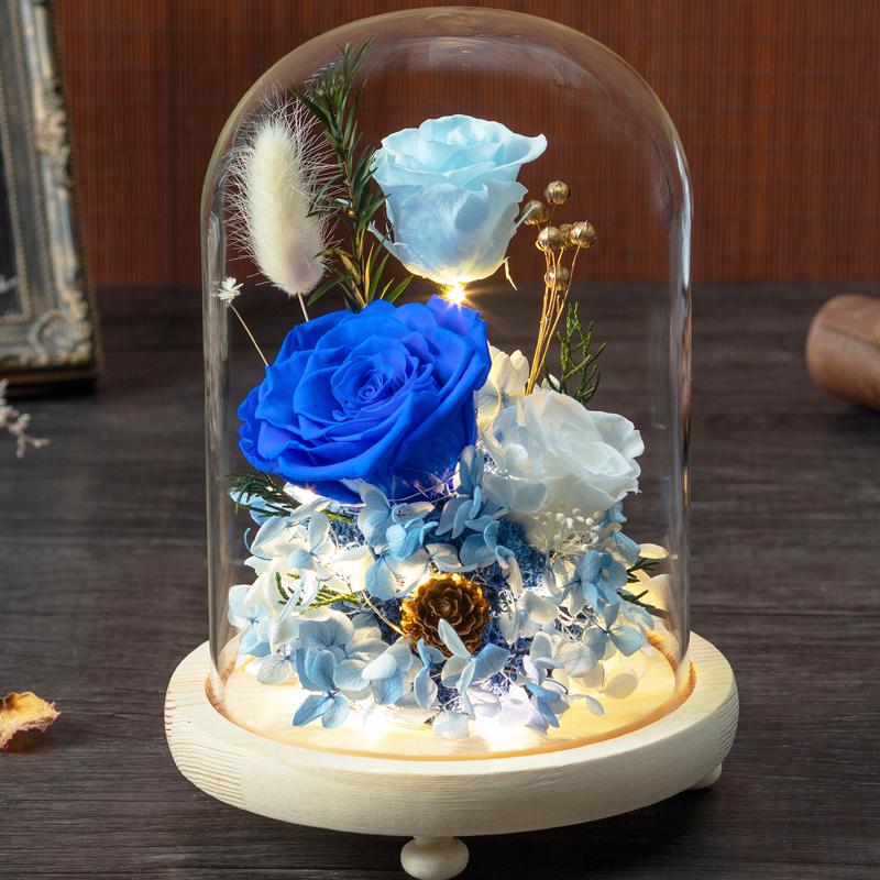 Eternal Dried Roses Glass Dome Gift Box - Perfect for Valentine's, Birthdays, and Special Occasions.