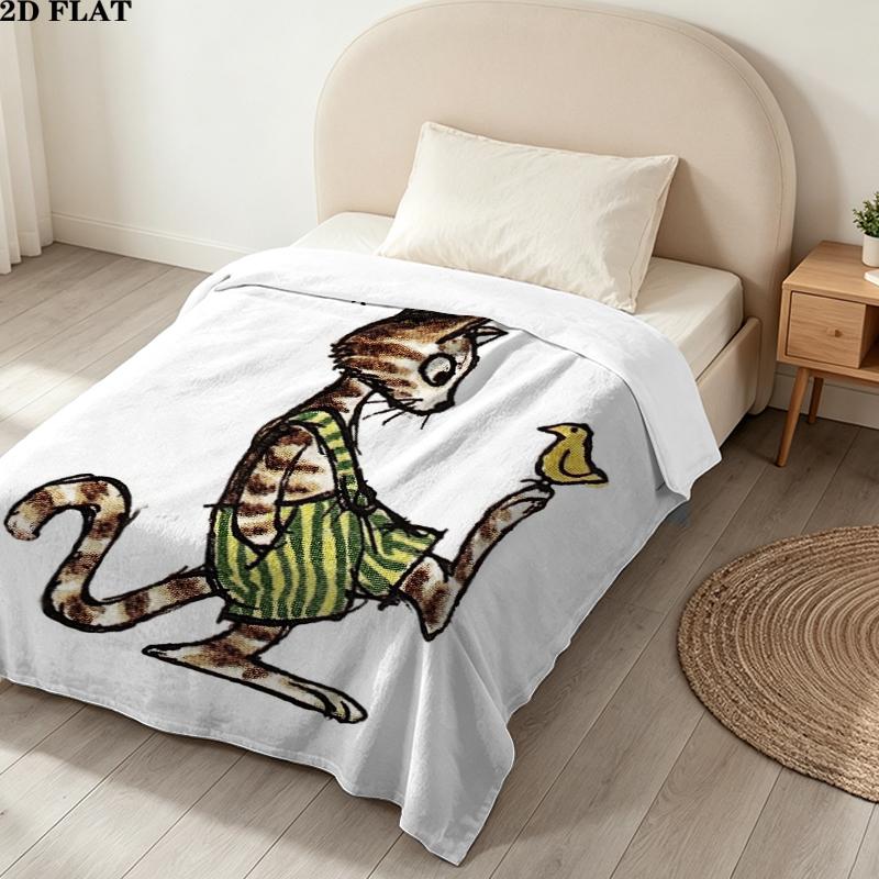 Pettson Findus Print Flannel Blanket, High quality Comfortable for All Seasons, Home Decor, Warmth and Comfort, Perfect for Christmas Gifts