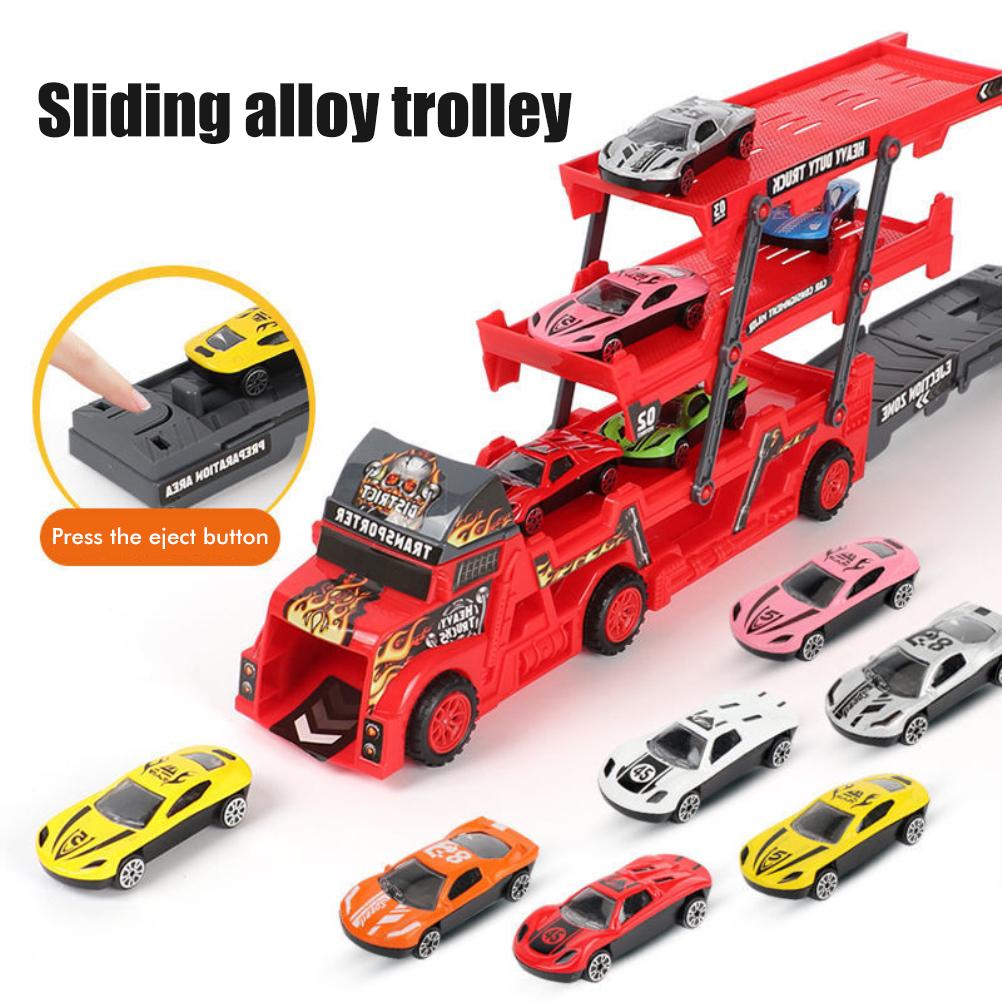 Car Transporter Truck Toys Mega Hauler Truck with 6 Mini Cars Three Layer Folding Vehicles Set for