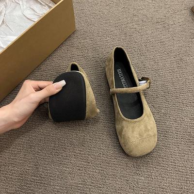 Замшевый сказочный ветер с юбкой туфли-лодочки весна 2024 новые туфли на плоской подошве ретро с круглым носком Мэри Джейн