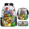 Mario Cartoon Backpack Set 3-in-1 Student Laptop Backpack Shoulder Bag Pencil Case Kids School Bag