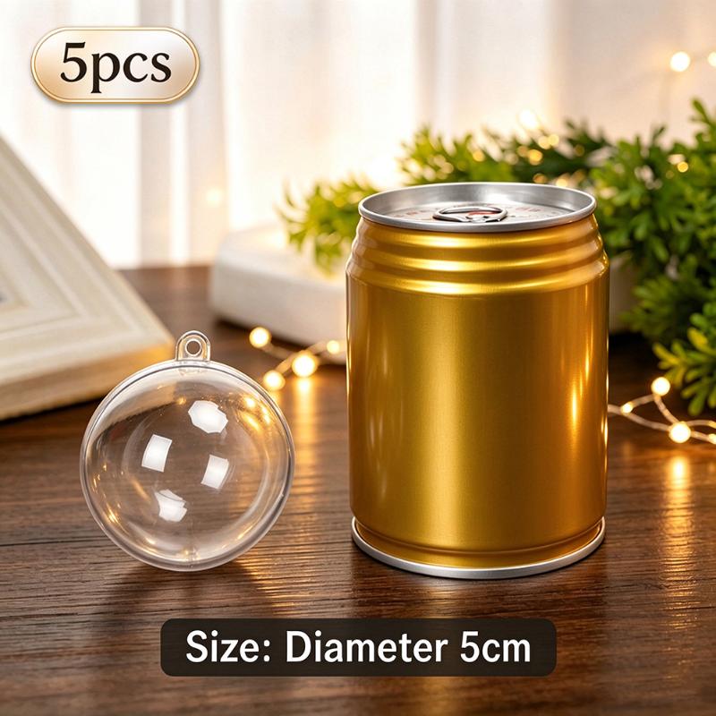 5PCS Openable Clear Fillable Plastic Ornament Balls Reusable Hanging Decor for Christmas Tree DIY Gift Making