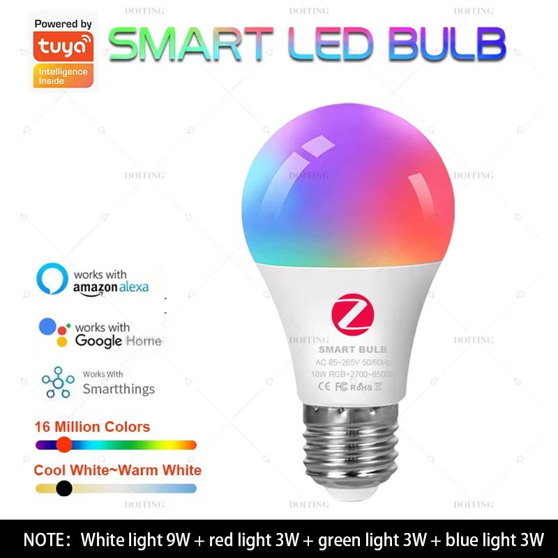 Zigbee 3.0 Smart Led Bulb 110V 220V E27 B22 Lamps RGBCW Works With Alexa  Plus Google Home Assistant APP Voice Control 2MQTT