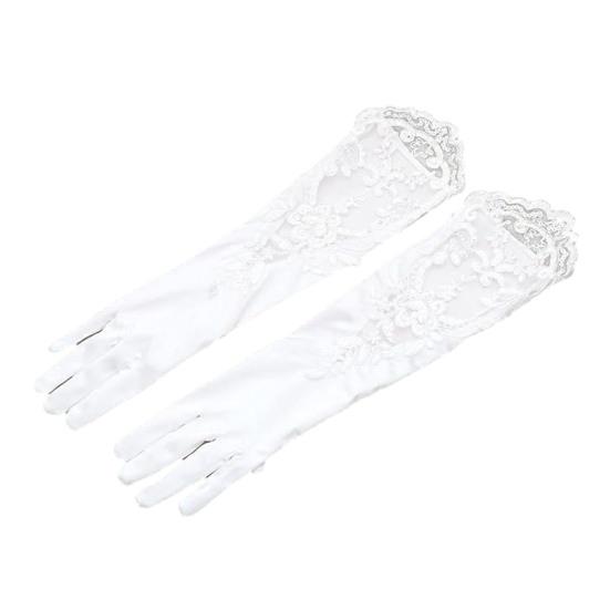1 Pair Women Prom Gloves See-through Lace Flower Pattern Five Fingers Opera Performances Bride Wedding Photo Prop Arm Cuffs