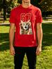 Surprised Orange Tabby Cat With Number 67 Graphic Unisexs Crew Neck Short Sleeve Tee Casual Street Soft Daily Basic Wear Top