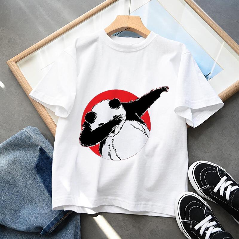 Cute Panda Printed Dinosaur T-shirt For Boys Girsl Summer Outfit Tops Kids Casual T Shirt Kawaii Children Short Sleeve Clothes