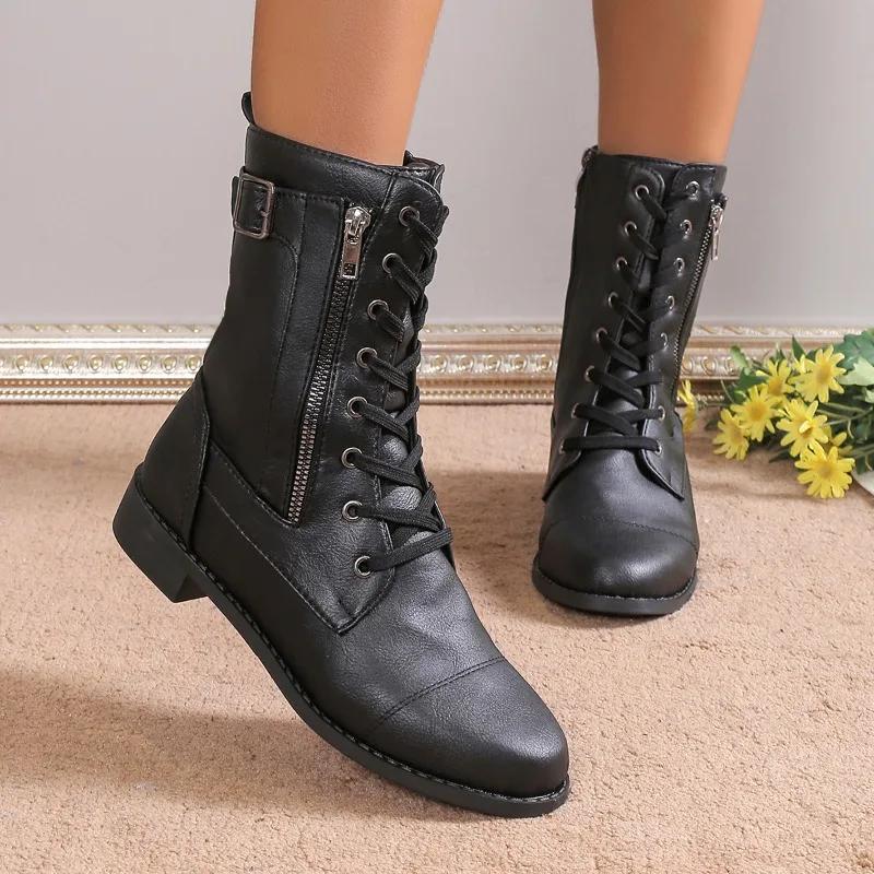 Ретро-сапоги для женщин, зимние, новые, популярные, универсальные и удобные, большого размера, короткие сапоги, рыцарские сапоги на толстом каблуке