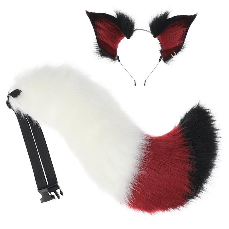 Handmade Simulation Qingqiu White Fox Ear Headband Cos Manga White Tibetan Main Headgear Fox Tail Beast Ear Tail Suit