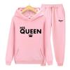 Спортивный костюм, комплект из 2 предметов, унисекс, толстовки с капюшоном His Queen, флисовая толстовка + брюки, костюм с капюшоном, мужские комплекты для бега, толстовка с принтом королевы, спортивный костюм