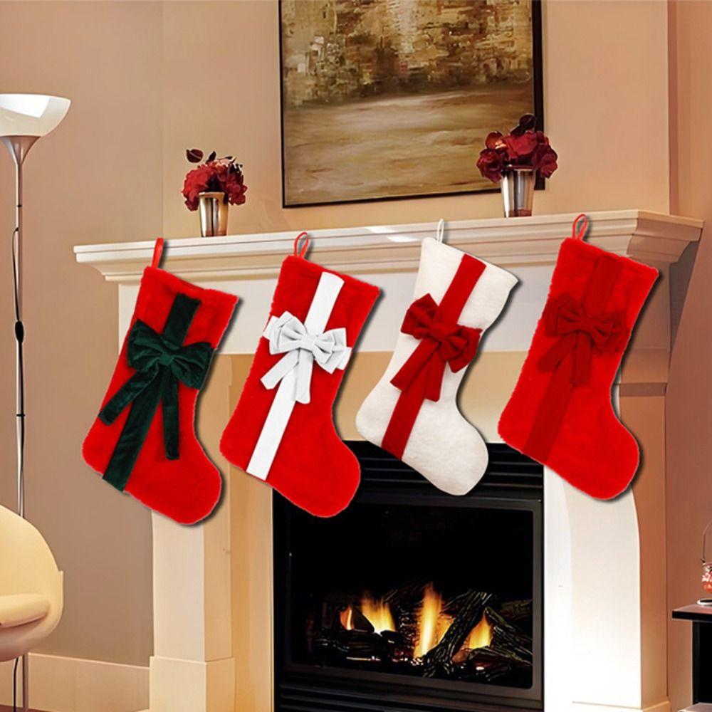 Christmas Pendant Decor With Bow Christmas Stocking Lagre Size Cartoon Christmas Present Bag 3D Xmas Tree Hanging Socks Festive