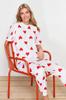 Женский модный белый пижамный комплект из 100% хлопка с сердечками