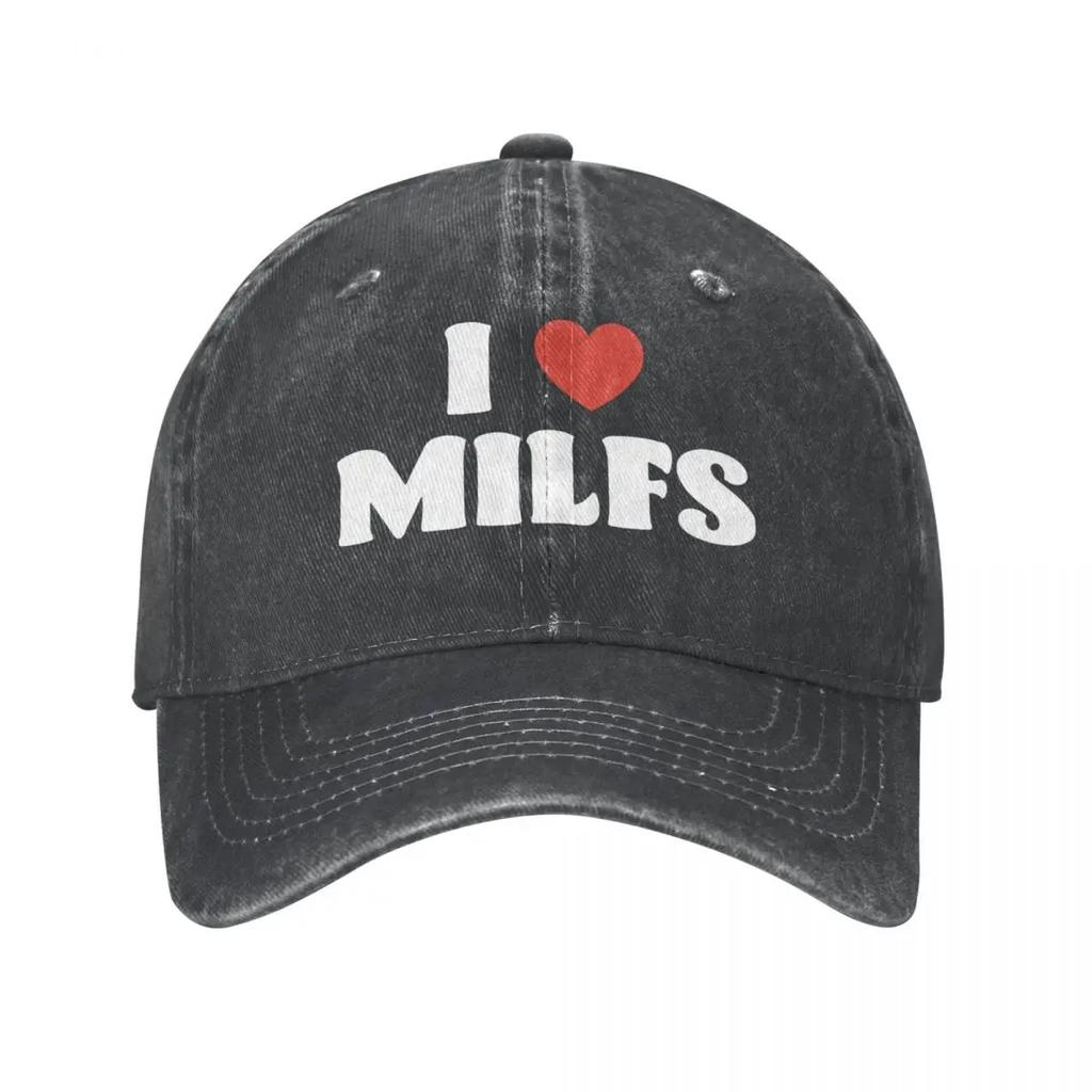 Модная бейсболка I Love Milfs в стиле унисекс, джинсовая шляпа Snapback с эффектом потертости для активного отдыха, неструктурированные мягкие кепки, шляпа