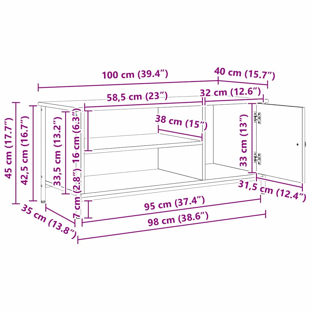 TV Cabinet in Black Oak Look 100 x 40 x 45 cm Particleboard