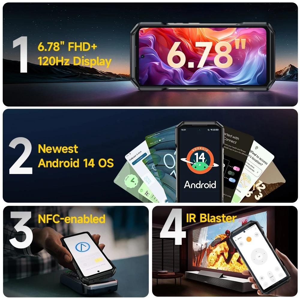 Ulefone Защищенный телефон Armor 27 4G 10600 мАч До 24 ГБ+256 ГБ Android 15 Смартфон 6,78" FHD 120 Гц Ночное видение Глобальный