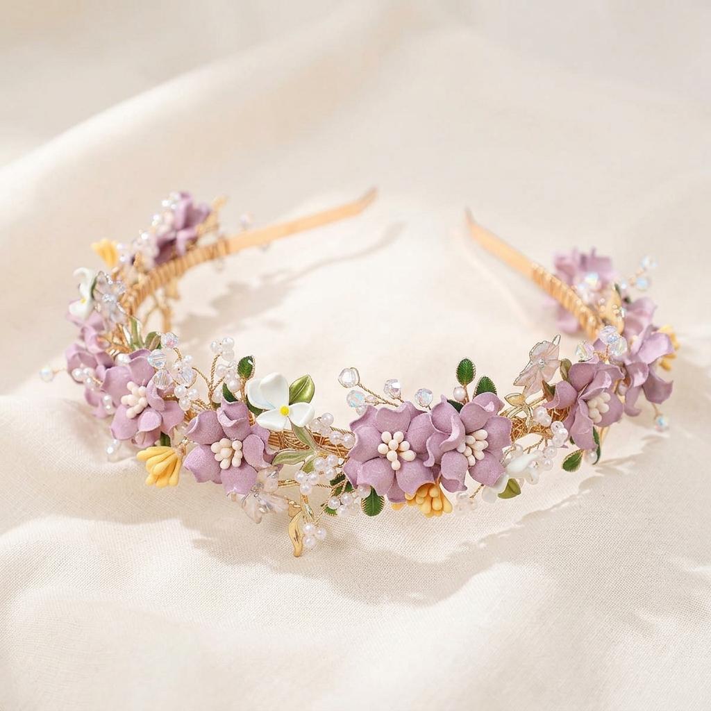 Flower Headband Elegant Alloy Hair Accessory for Women Wedding Party Daily Use