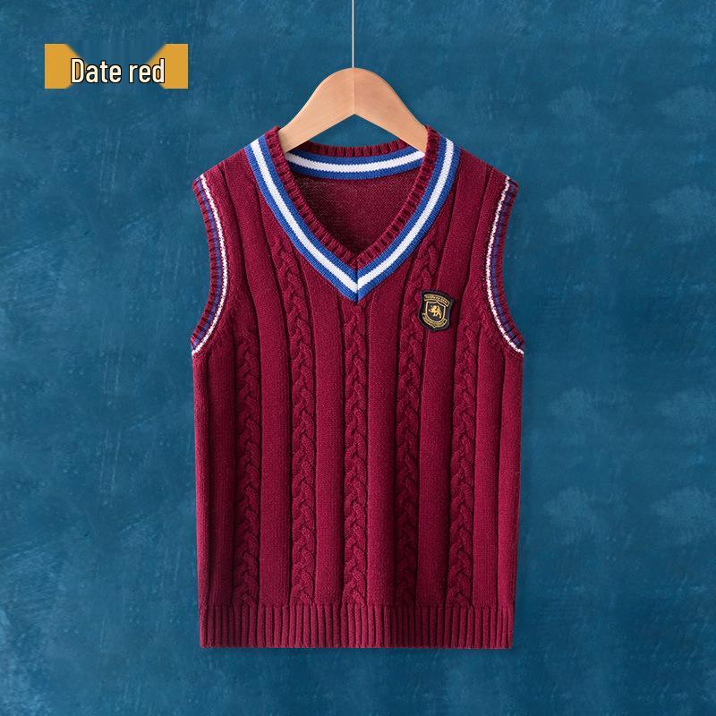 Kids' Knitted Sleeveless Vest: Spring & Autumn College-Style School Uniform