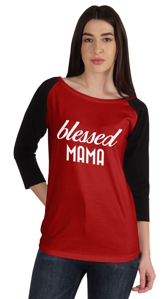 Inkmeso Футболка Blessed Mama, топы для мам, реглан, рукав четверть, графическая рубашка