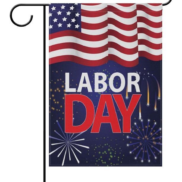 Wamika Happy Labor Day Garden Flags 12 x 18 Double Sided, Celebrate Labor Day Firwork Patriotic USA Flag Polyester Banner for Home House Outdoor