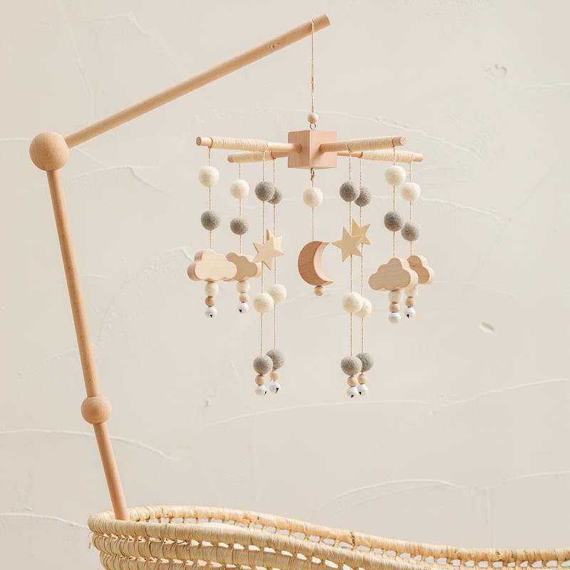 Baby Rattle Crib Mobile Toys 0 -12 Months Star Moon Wooden Bed Bell Musical Box Hairball Nordic Hanging Decor Accessories Gifts