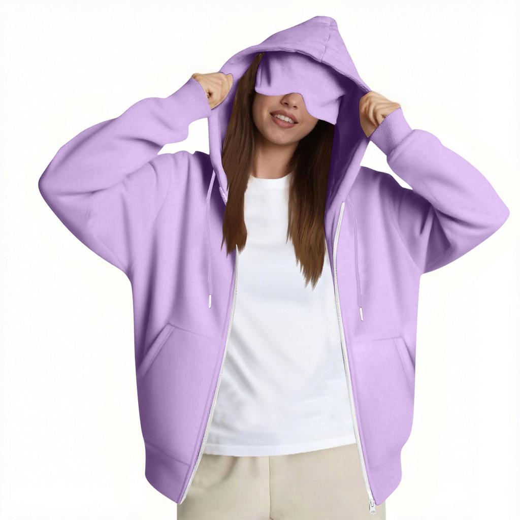 Women's Fashion Casual Long Sleeve Solid Color Hooded Sweatshirt Tops