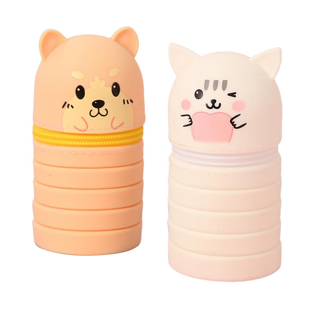 2Pcs Cartoon Pencil Holder Telescopic Silicone Pen Bag Pencil Pouches Zippered Pen Case Collapsible Pen Pencil Holder