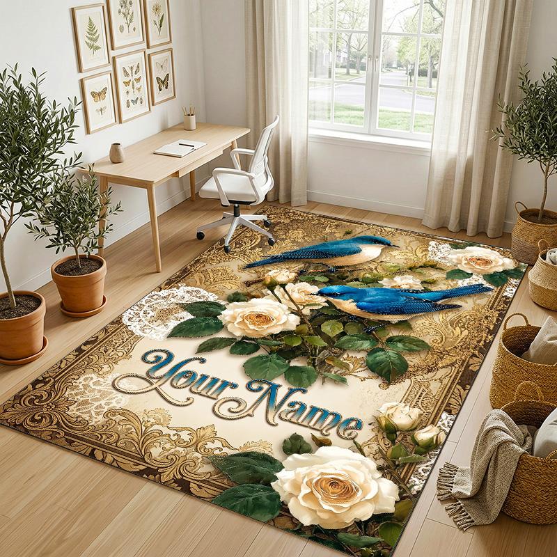 Vineyard Serenity Theme Soft Crystal Velvet Rug Custom Name & Text Print Non Slip Floor Rug for Bedroom Living Room