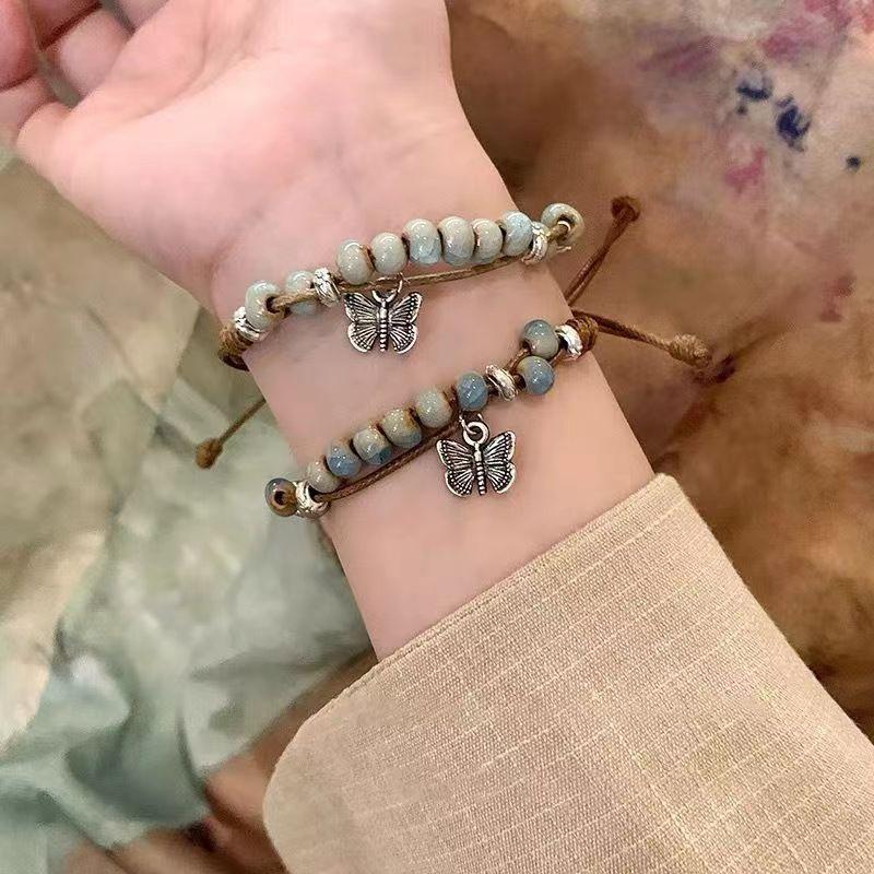 Новый китайский ретро этнический стиль плетеный керамический браслет-бабочка женские элементы национального стиля литературная ручная веревка универсальные ювелирные изделия прилив