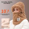 4 in 1 Winter Integrated Scarf Cap Plush Pullover Mask Cap Balaclava Hat Mask Woolen Hat  Women