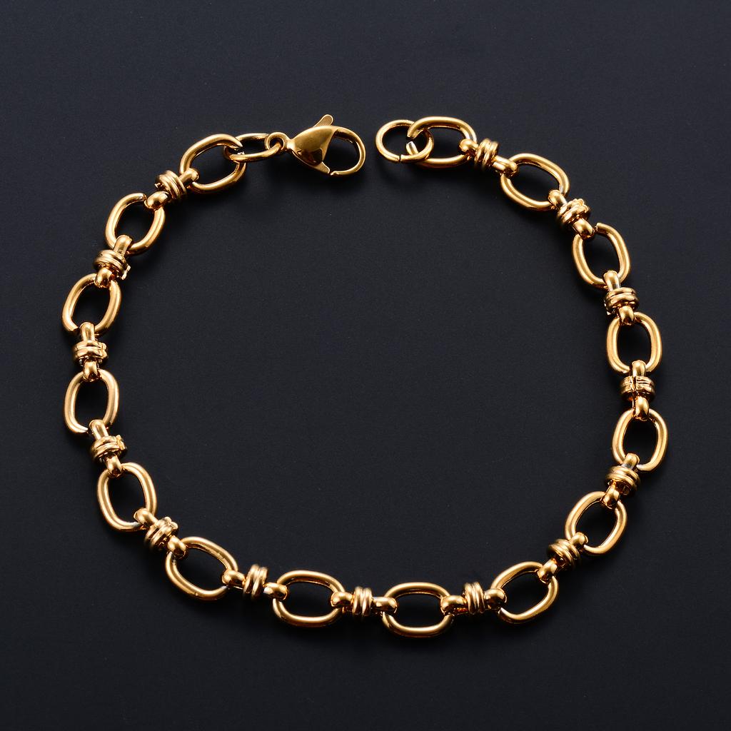 6.5mm Punk Handmade Stainless Steel Bracelet Link Oval Chain for Women Men Rock Boy Hand Chain Wristband Anklets Metal Jewelry