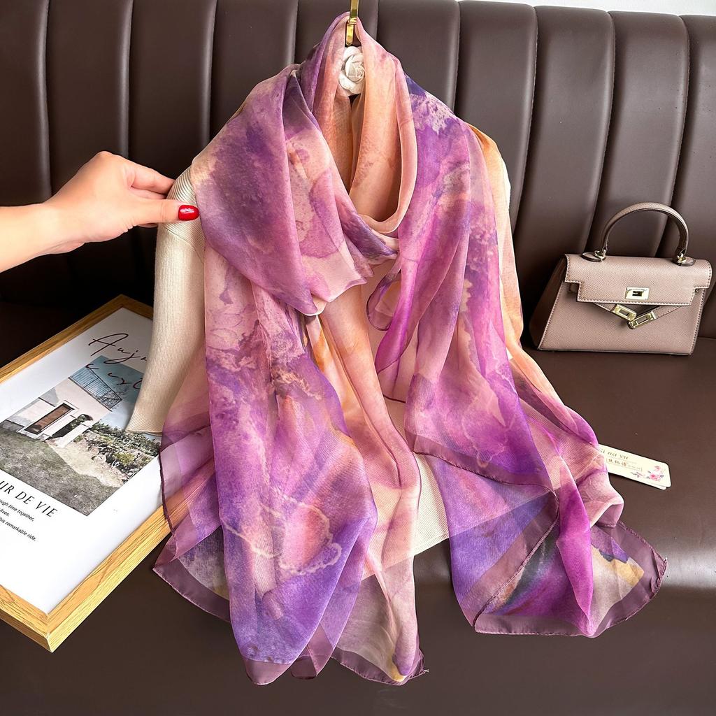 Silk Scarf for Women In Spring Autumn and Winter Middle-aged and Elderly Mothers Warm and Versatile Super Large Scarf Literary Style Travel Scarf