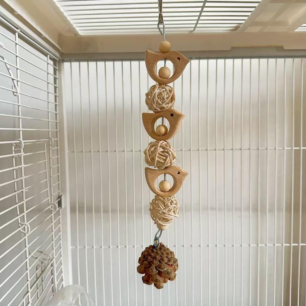 Hang Bird Swing Toy Wooden Bird Foraging Swing Funny Parrot Cage Toy  Entertainment