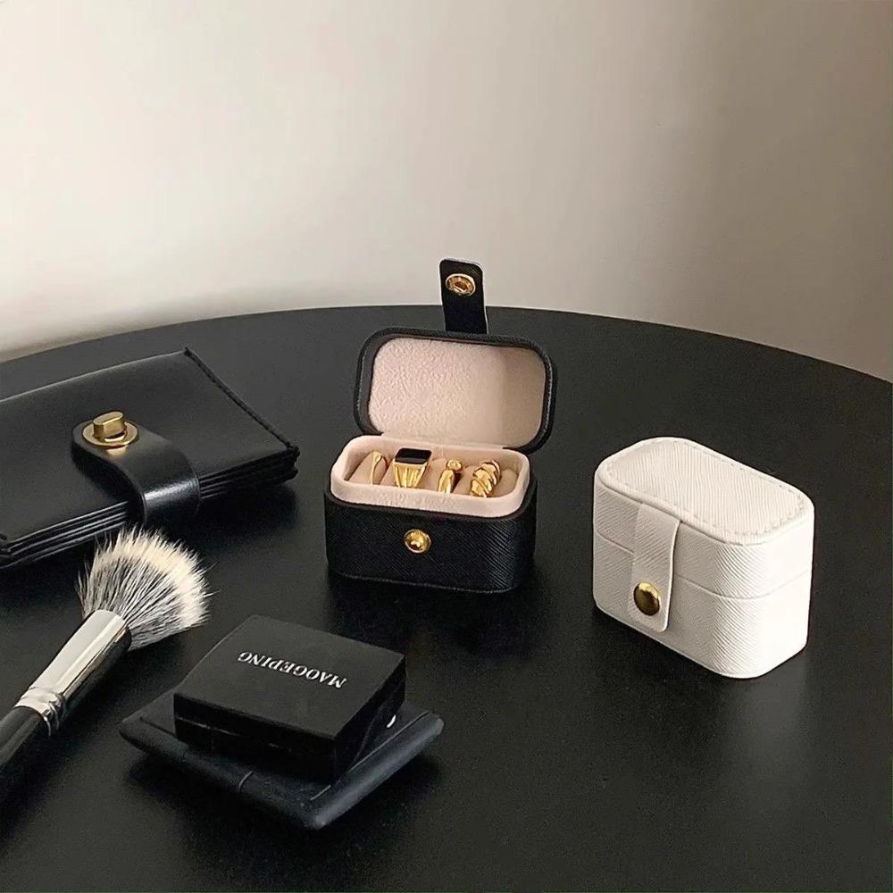 Mini Travel Ring Jewelry Box Portable PU Leather Organizer with Golden Clasp for Earrings Rings Small Accessories Storage Case