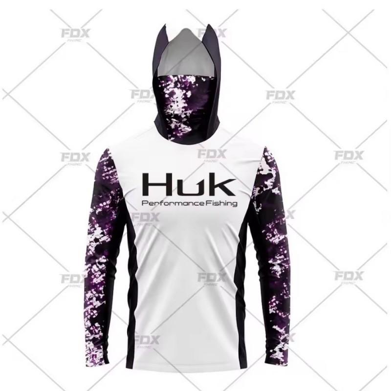 Новая мужская футболка HUK с длинным рукавом, капюшоном и маской для рыбалки, защита от ультрафиолета, дышащая, повседневная, спортивная