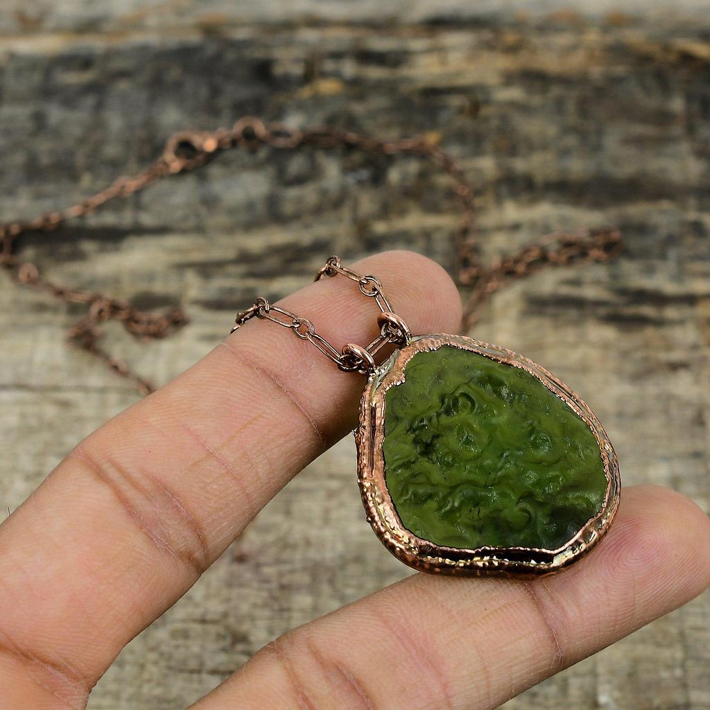 Moldavite Pendant Electroformed Copper Pendant Natural Gemstone Pendant Copper Jewelry Gift For Mom Electroformed Jewelry Handmade Pendant
