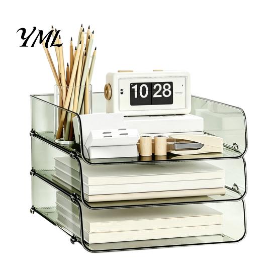 Stationery Storage Tray Clear Acrylic File Organizer Tray, 1/2/3/4/5 Tier Paper Ducument Document Holder Box, Stackable Office Supplies Desk Rack Box