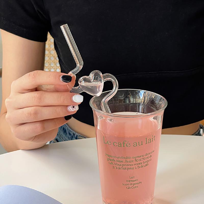 Стеклянная термостойкая трубочка в форме сердца для девочек, высококачественная стеклянная трубочка для сока, напитка, бытовая прозрачная трубочка для многоразового использования