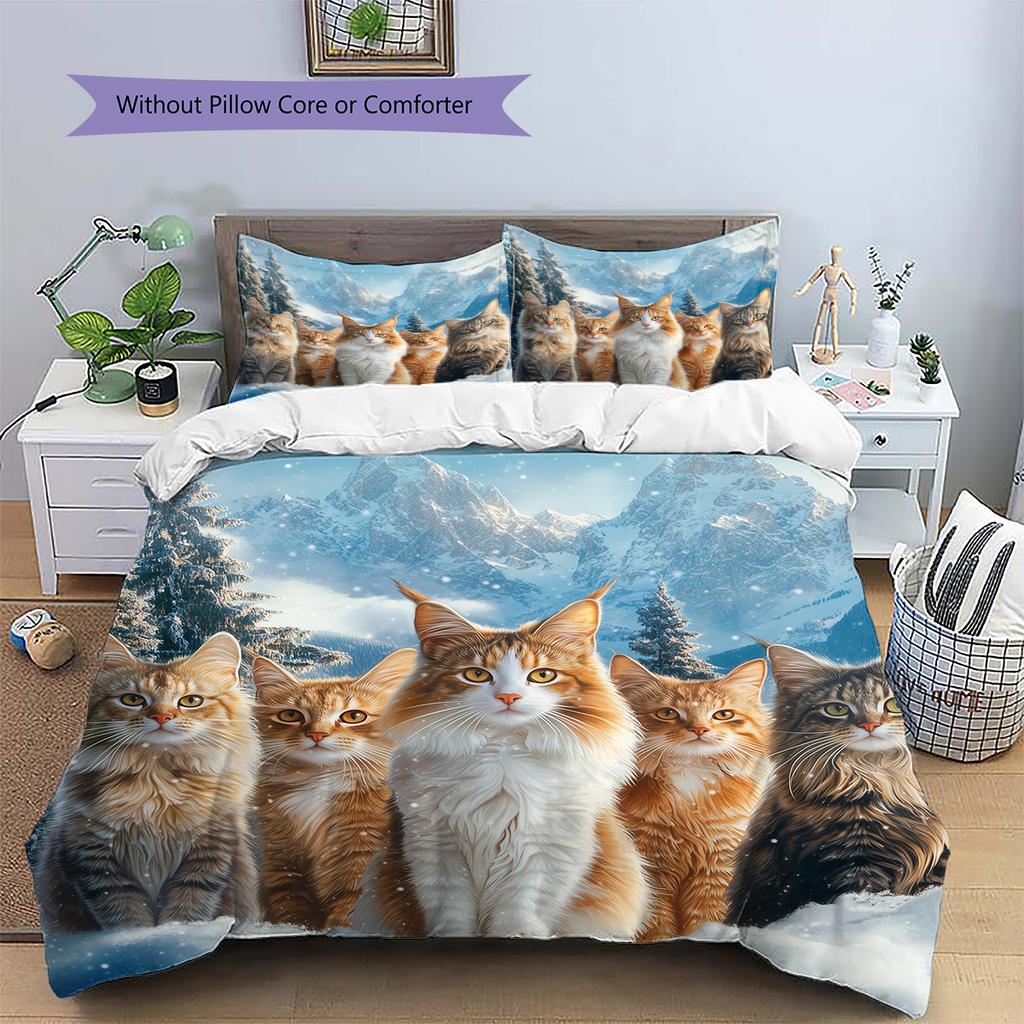 Maine Coon Pattern Bedding Home Decoration Birthday Gift (1 * duvet cover + 2 * pillowcase, without core)