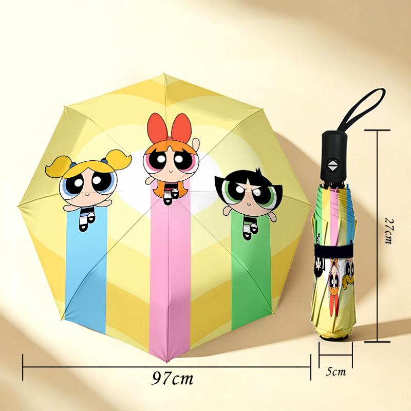 Powerpuff Girls 8 Ribs 3Fold Black Glue Uv Protection Umbrella Sun Protection Rainproof Compact Folding Umbrella For Travel Daily Use C923860
