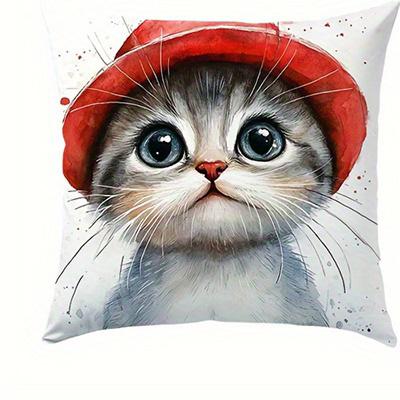 Home Decor Cute Kitten Designs Headbands Headphones  Glasses Pattern Cushion Cover Suitable for Sofa Bedroom Car Pillow Cover