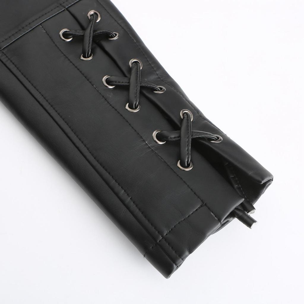 Women Turn Down Collar Long Sleeve Woven Lace Up Solid Color Leather Pu Jacket S-4XL