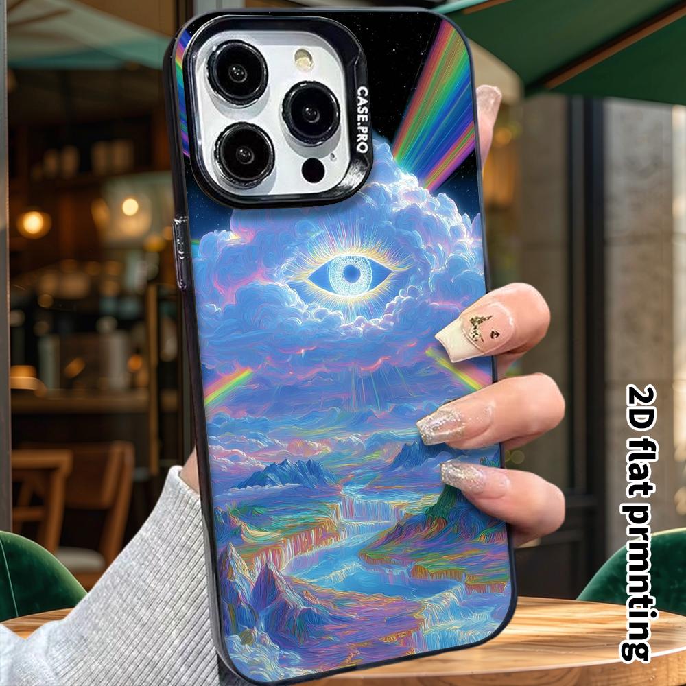 Phone Case: 2D flat design suitable for iPhone 18 17 16 15 14 13 Pro, colorful silver protective case, couple style, Eye of Heaven rainbow mountain, C