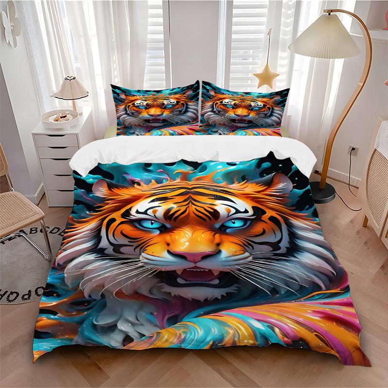3pcs Tiger Print Duvet Cover Set -Includes 1 Duvet Cover and 2 Pillowcases, No Quilt Core, All-Season Home Decor yy251111174