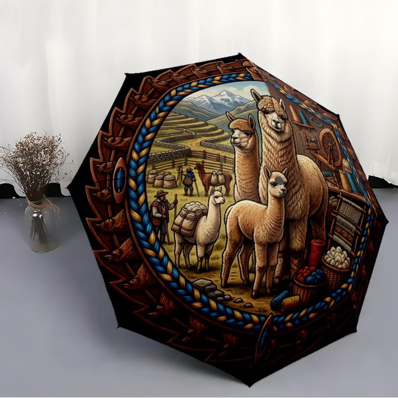 Llama Fiber Craft pattern umbrella, portable and foldable design, 8 ribs, a casual accessory for Halloween, Christmas, and birthday gifts.
