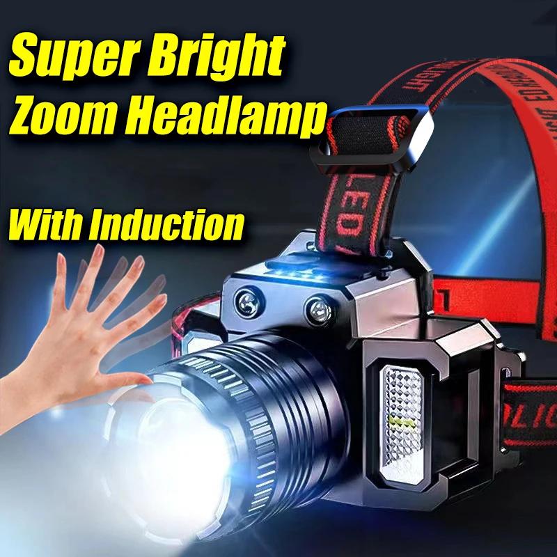 Induction LED Headlamp 5 Lighting Modes USB Rechargeable Head Torch Outdoor Camping Fishing Waterproof Headlight Power Bank