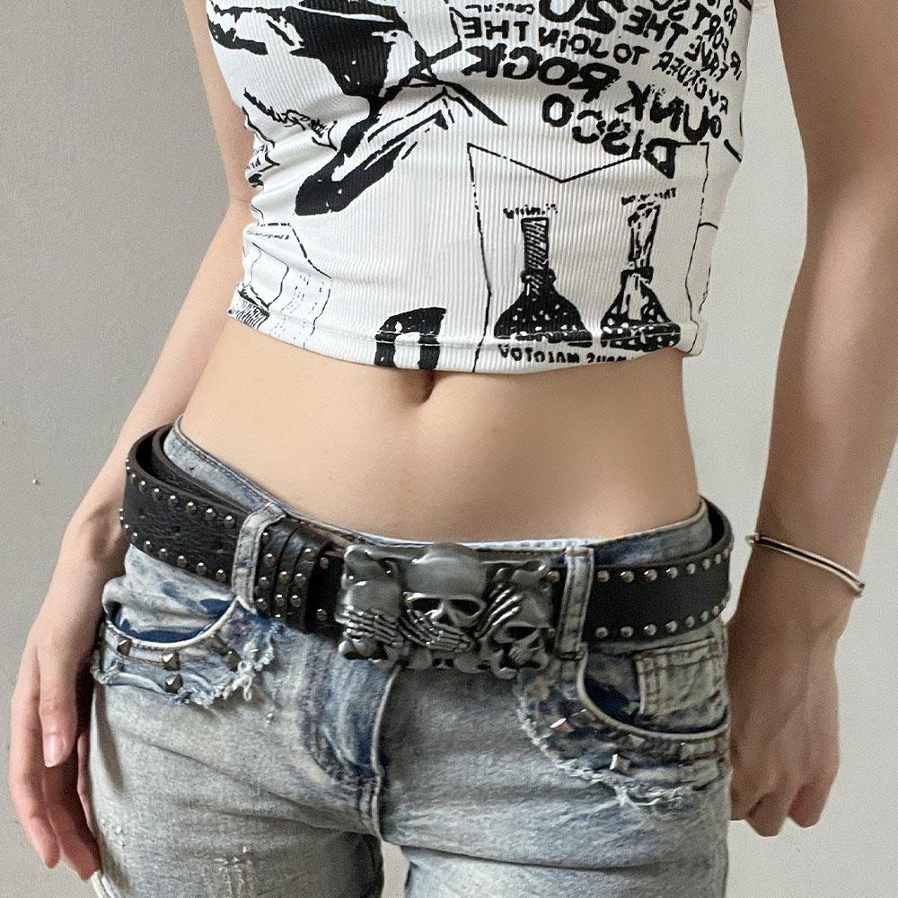 Casual Rivet Belts Versatile Snap on Waist Belt Fashion Skull Belt  Unisex