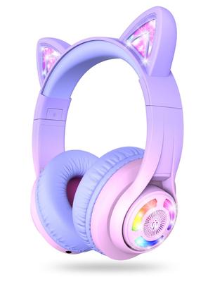 Детские наушники iClever, Bluetooth-наушники с кошачьими ушками, светодиодной подсветкой, беспроводные детские наушники с ограничением громкости, 45 часов воспроизведения с микрофоном для (74/85