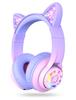 iClever Kids Headphones Bluetooth Headphones Cat Ear LED Light Up Wireless Kids Headphones with Volume Limit 45H Playtime with Microphone for (74/85