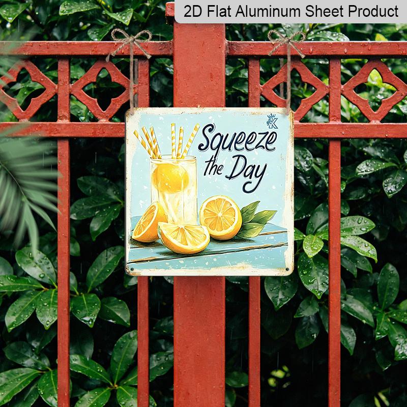 2D Flat, 1pc, Vintage Metal Aluminum Sign, Lemon Drink Art, Refreshing Summer Theme, Fruit Drink Style Decoration, Kitchen Decoration, Seaside Drink