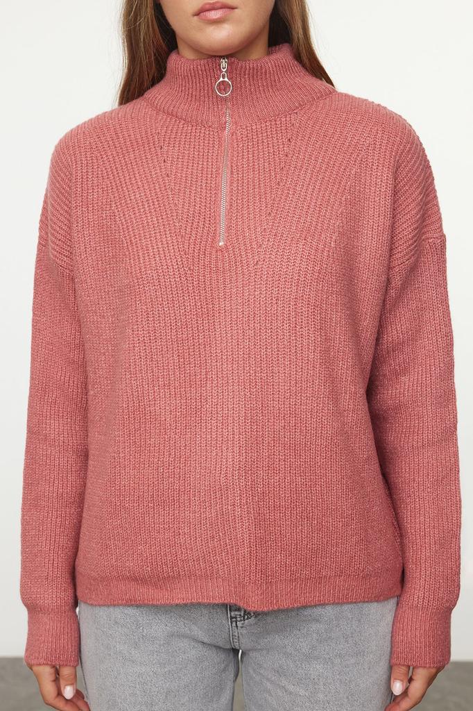 Женский свитер в элегантном стиле, зеленый мягкий текстурированный трикотаж на молнии, свитер